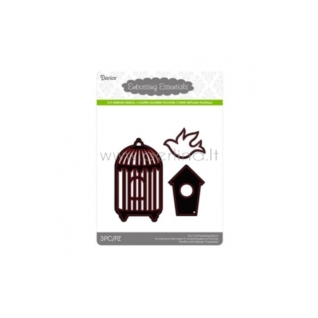 Kirtimo formelės "Die cut stencil birdhouses", 52x90 mm, 41x55 mm, 45x34 mm, 3 vnt.