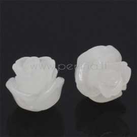 Synthetic coral bead, flower, ivory, 8x8 mm