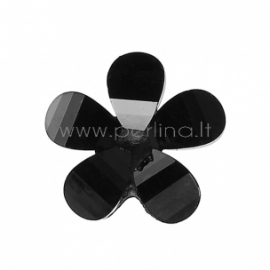 Resin flower, faceted, black, 12x12 mm