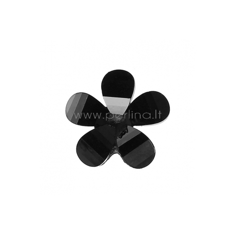 Resin flower, faceted, black, 12x12 mm