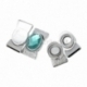 Magnetic clasp with glass aqua cabochon, silver tone, 34x18 mm