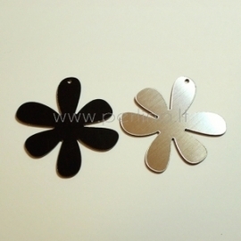 Plexiglass finding-pendant "Flower 1", black/silver, 4x4 cm