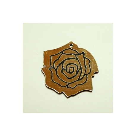 Org. stiklo detalė-pakabukas "Rožė", juoda/auksinė sp., 3,5x3,5 cm