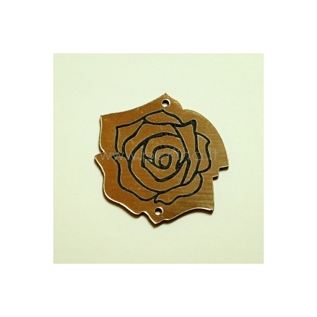 Org. stiklo detalė-intarpas "Rožė", juoda/auksinė sp., 3,5x3,5 cm