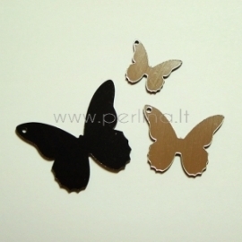 Org. stiklo detalė-pakabukas "Drugelis 4", juodos/sidabrinės sp., 3x2,4 cm