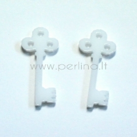 Org. stiklo detalė-pakabukas "Raktas", baltos sp., 2,6x1,2 cm
