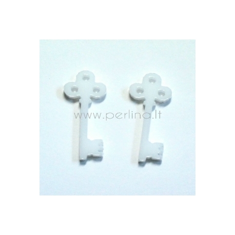 Plexiglass finding pendant "Key", white, 2,6x1,2 cm