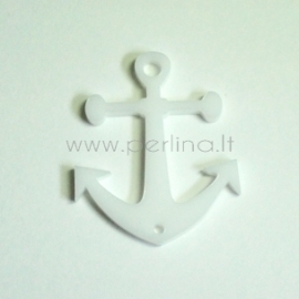 Org. stiklo detalė-intarpas "Inkaras", baltos sp., 3x2,8 cm