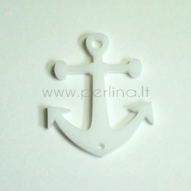 Org. stiklo detalė-intarpas "Inkaras", baltos sp., 3x2,8 cm