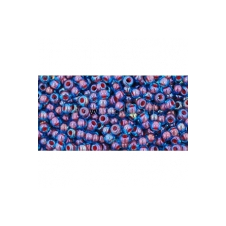 TOHO seed beads, Color-Lined Aqua/Oxblood Lined (381), 11/0,10 g