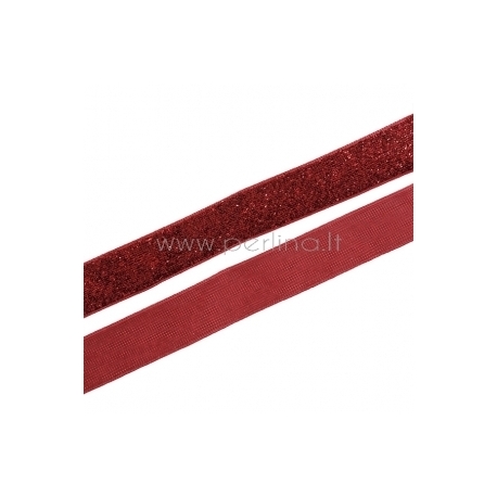 Grosgrain ribbon, red glitter, 20 mm, 1 m