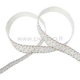 Cotton fabric ribbon "Red & Dark Blue Anchor", 16 mm, 1 m