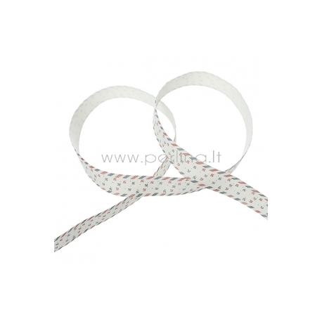 Cotton fabric ribbon "Red & Dark Blue Anchor", 16 mm, 1 m