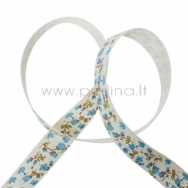 Cotton fabric ribbon "Blue Flower", 20 mm, 1 m