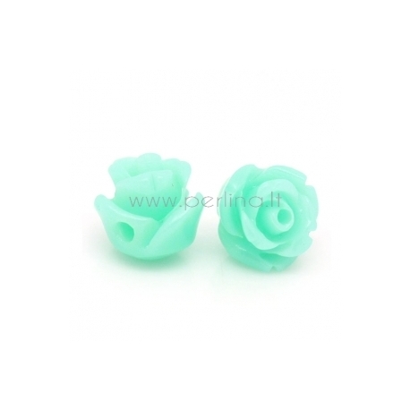 Synthetic coral bead, flower, aqua, 8x8 mm