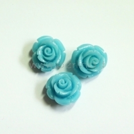 Synthetic coral bead, flower, blue, 12x12 mm