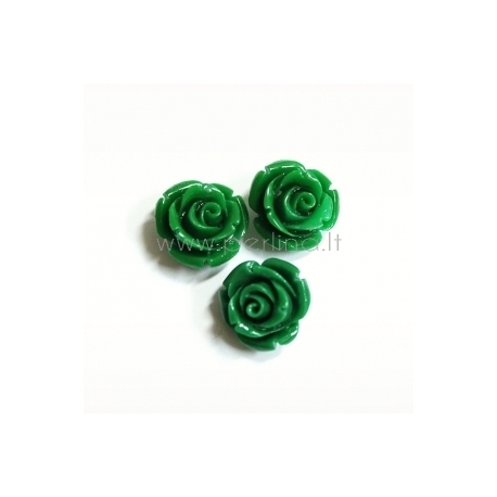 Sintetinis koralo karoliukas, gėlytė, sodri žalia sp., 12x12 mm