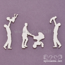 Chipboard "Family Album - dad with kind and stroller", 3 pcs