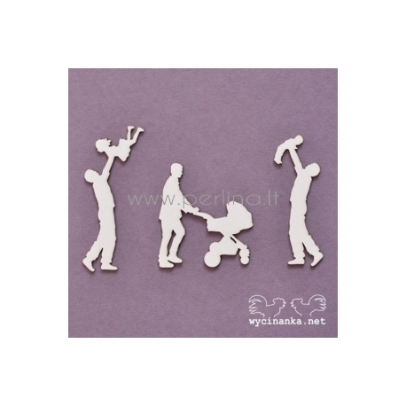 Chipboard "Family Album - dad with kind and stroller", 3 pcs