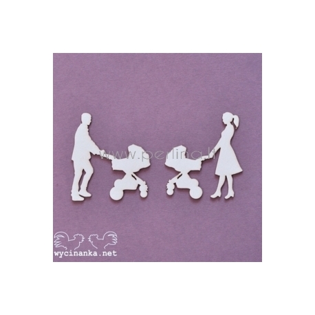 Chipboard "Family Album - mom and dad with stroller", 2 pcs