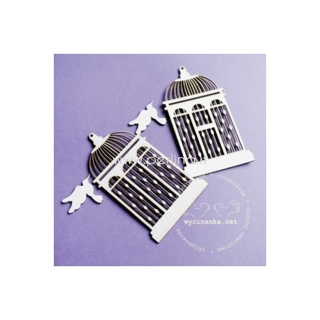 Chipboard "Retro - small cages with birdie", 4 pcs