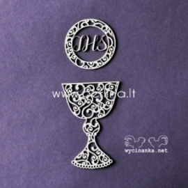 Chipboard "First Communion - chalice and host with ornament", 1 pc