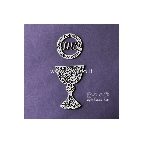 Chipboard "First Communion - chalice and host with ornament", 1 pc