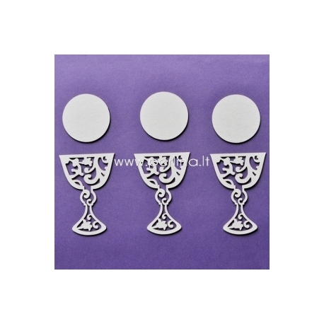 Chipboard "First Communion - chalice with ornament", 3 pcs