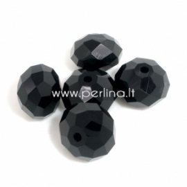Glass crystal faceted rondelle bead, black, 8x12 mm, 1 pc