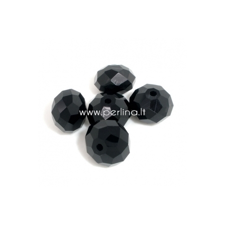 Glass crystal faceted rondelle bead, black, 8x12 mm, 1 pc