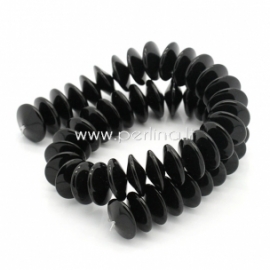 Glass flat round bead, black, 6x15 mm, 1 pc
