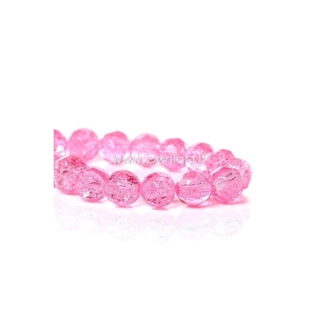 Glass crystal faceted crakle round bead, hot pink, 8 mm, 1 pc