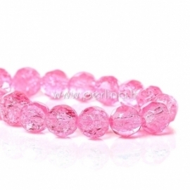 Glass crystal faceted crakle round bead, hot pink, 8 mm, 1 strand 80 cm