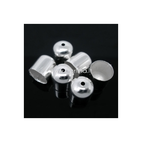 Necklace cord end tip, silver plated, 10x11 mm, 1 pcs