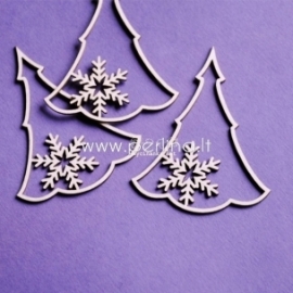 Chipboard "Christmas tree with snowflakes", 3 pcs