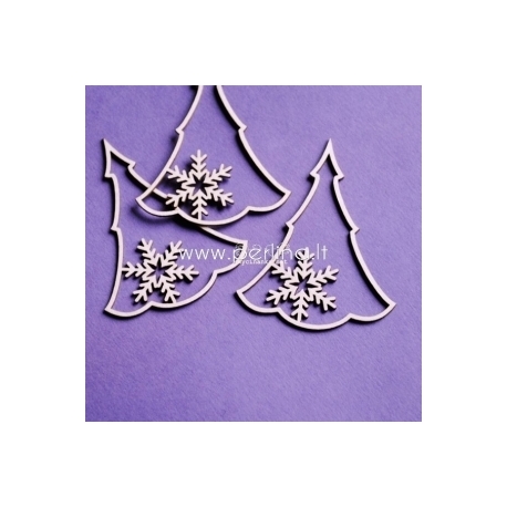 Chipboard "Christmas tree with snowflakes", 3 pcs