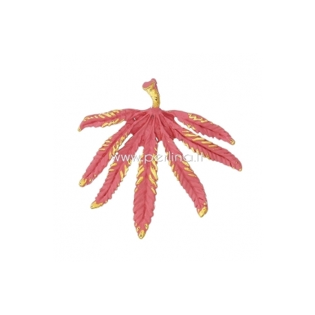 Enamel pendant "Leaf", fuchsia, 43x42 mm