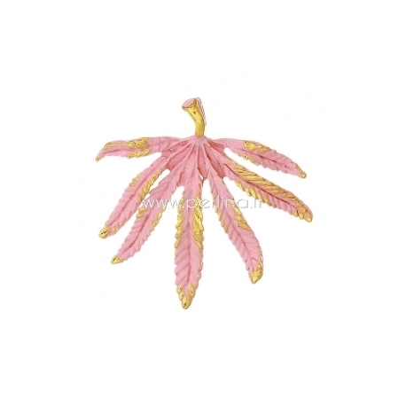 Enamel pendant "Leaf", pink, 43x42 mm
