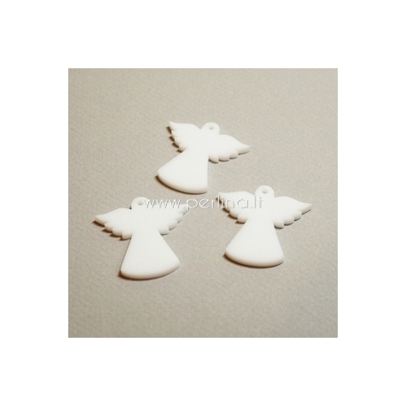 Org. stiklo detalė-pakabukas "Angelas", baltos sp., 3,3x3,4 cm
