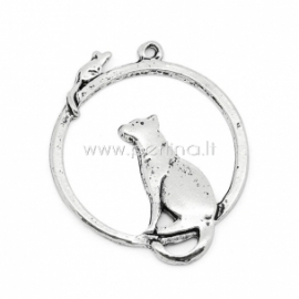 Pendant "Cat and Mouse", antique silver, 31x26 mm