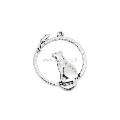 Pendant "Cat and Mouse", antique silver, 31x26 mm