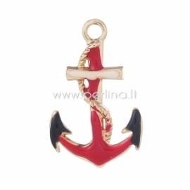Pendant "Anchor", rose gold plated red enamel, 36x23 mm
