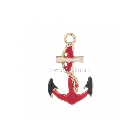 Pendant "Anchor", rose gold plated red enamel, 36x23 mm