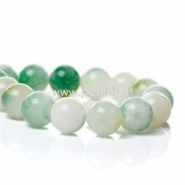 Mashan jade gemstone bead, white-green, 12 mm