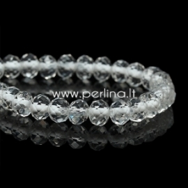 Glass crystal faceted rondelle bead, clear white color centered, 4x6 mm, 1 pc