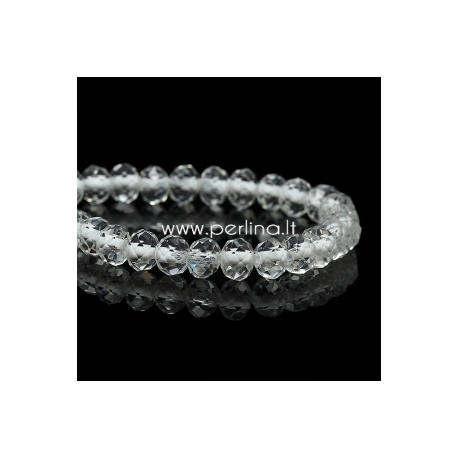 Glass crystal faceted rondelle bead, clear white color centered, 4x6 mm, 1 pc