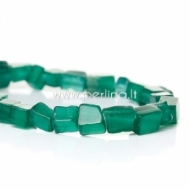 Cat's eye glass beads, irregular, dark green, 8x6mm - 5x4mm, 80 cm
