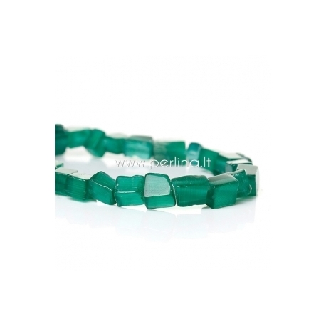Cat's eye glass beads, irregular, dark green, 8x6mm - 5x4mm, 80 cm