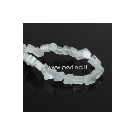 Cat's eye glass beads, irregular, white, 8x5mm - 4x3mm, 82 cm