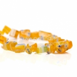 Millefiori glass beads, irregular, yellow, 9x7mm - 4x3mm, 76 cm
